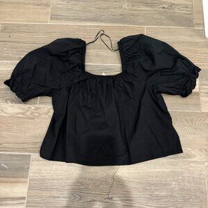 Impeccable Pig Black Cropped Blouse with Puffed Sleeves
